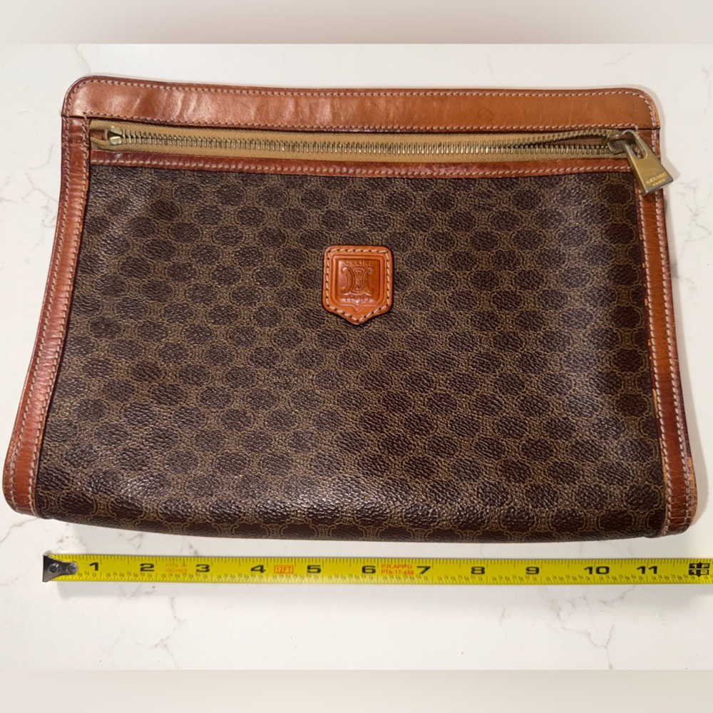 Celine Brown Monogram Clutch with Leather Trim